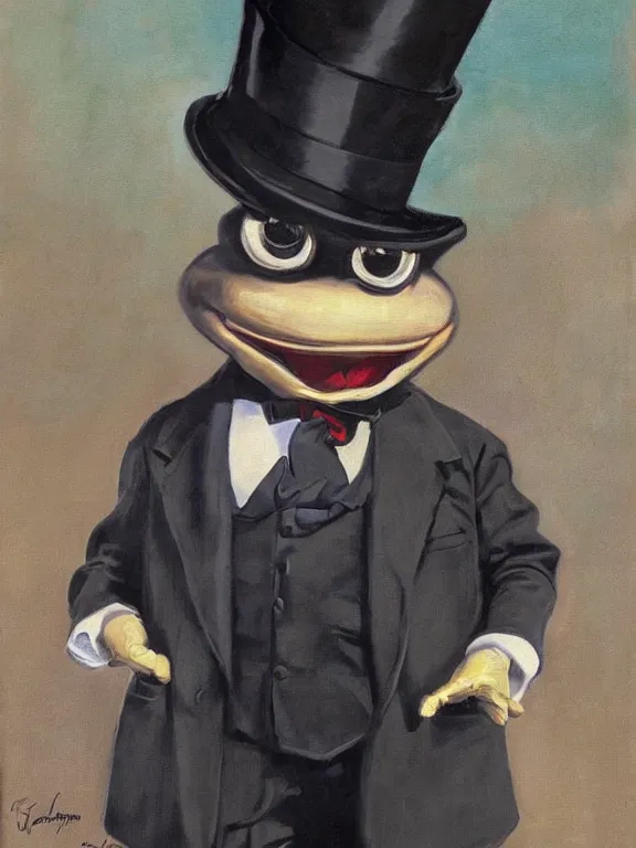 Prompt: pepe the frog at the royal ascot, wearing morning suit and top hat, excited watching the horse races, expressive painting by Joseph Christian Leyendecker