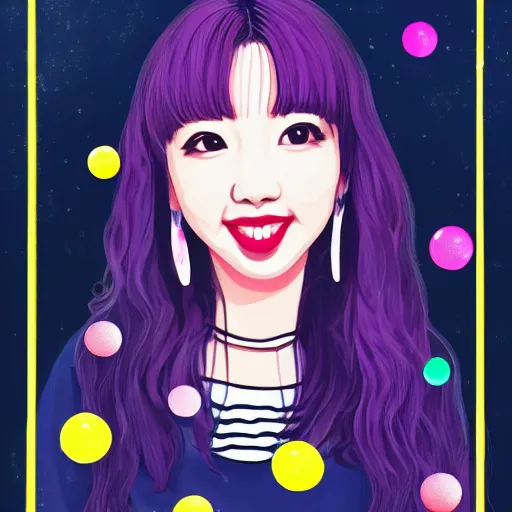 Image similar to an illustration of im nayeon of twice, bubbles, candy flavored, color restoration