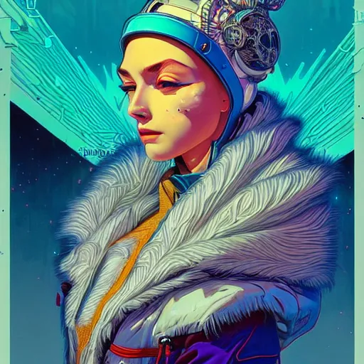 Prompt: high quality high detail portrait of a snow queen diesel punk character in an futuristic world, tristan eaton, victo ngai, artgerm, rhads, ross draws, hyperrealism, intricate detailed, alphonse mucha, 8 k, sci - fi, pastel colors, vintage, retro sci - fi, artstation,