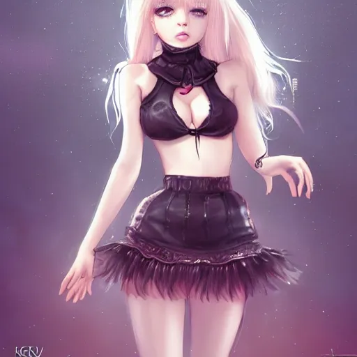 Image similar to kerli koiv animel goth girl in mini skirt and crop top intricate, extremely detailed, artstation, 8 k, sensual lighting, incredible art, wlop, artgerm