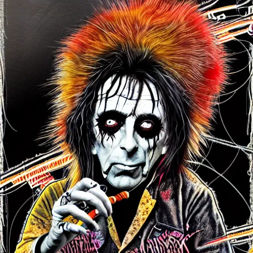 Image similar to graphic illustration, creative design, punk alice cooper, biopunk, francis bacon, highly detailed, hunter s thompson, concept art