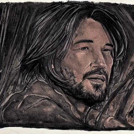 Image similar to cave drawing of Keanu Reaves