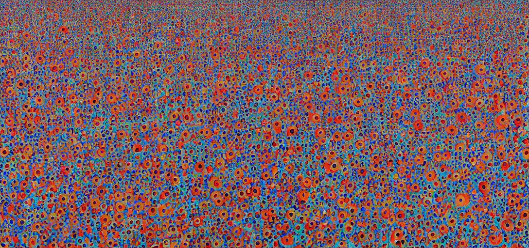 Image similar to clown apocalypse by yayoi kusama