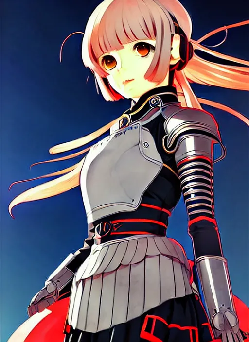 Image similar to ilya kuvshinov anime illustration knight girl in armor, last exile, murata range, fine detail, perfect anime face, dramatic lighting, dynamic composition, art deco, cel shading, vivid, rich texture, alphonse mucha, ( ( ( colorful ) ) ), yoshinari yoh