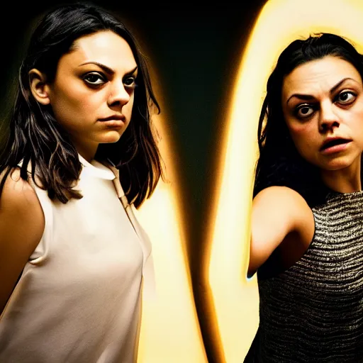 Prompt: Selfie photograph of Mila Kunis and Mila Kunis, golden hour, 8k, photographed by Erwin Olaf