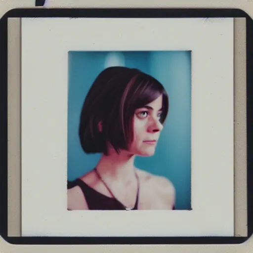 Image similar to polaroid of clara oswald looking over her shoulder, color 3 5 mm