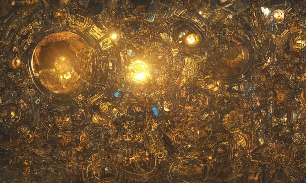 Image similar to steampunk engine laboratory 3 d volume kaleidoscope fractal voronoi metal chakra digital multicolor stylized concept substance natural color scheme, global illumination ray tracing hdr fanart arstation by sung choi and eric pfeiffer and gabriel garza and casper konefal