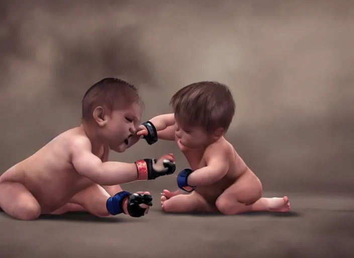 Image similar to babies fighting in the ufc, 4 k, photorealistic