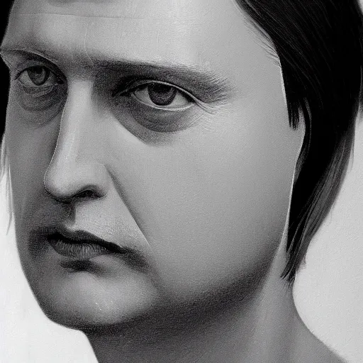 Prompt: close up up Tim Heidecker, pursed lips, halo around head. Photorealism.