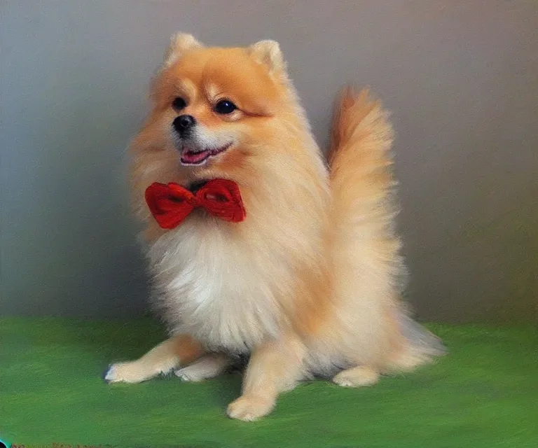 Image similar to pomeranian, cute, monet, oil painting, trending on artstation