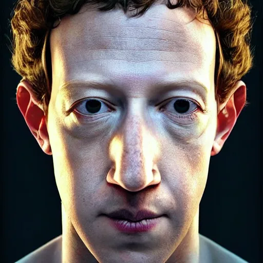 Image similar to hyperrealism photography portrait of highly detailed mark zuckerberg reptilian by caravaggio, denis villeneuve, alejandro jodorowsky and ridley scott. josan gonzalez. winkelmann, greg rutkowski, araki nobuyoshi