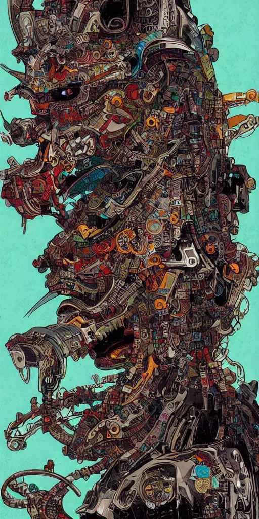 Image similar to cyberpunk oimmortal beast from chinese mythology cyborg portrait, illustration, pop art, splash painting, art by geof darrow, ashley wood, alphonse mucha, makoto shinkai