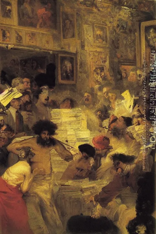 Image similar to Moodymann at a record store, oil on canvas, by Ilya Repin, Jean-Honore Fragonard, Francisco Goya