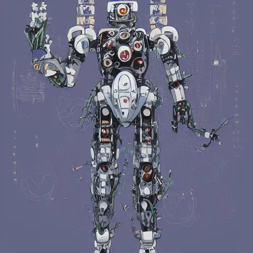 Image similar to symmetry, waterlily mobile combat suit floral robot, biomechanical, waterlily mecha nymphaea, detailed illustration, concept art, smooth, sharp focus, by eero saarinen