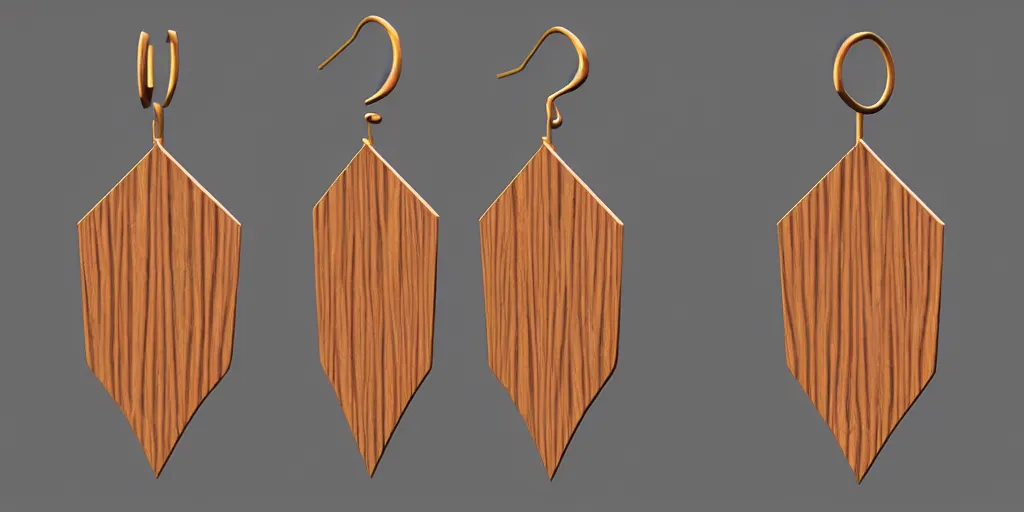 Image similar to earring design, jewelry design, wood, art deco, elegant, nordic, material, product design, trending on artstation, cgsociety, photo realistic, design by ziva cph and isabel lennse, 8 k, unreal engine, c 4 d