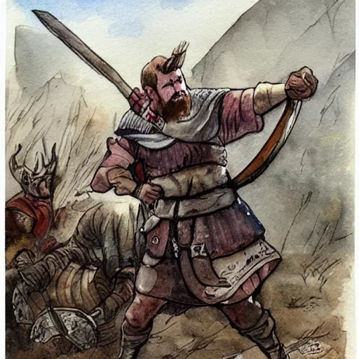 Image similar to une deesse viking sur un champ de bataille qui par en guerre pour recuperer son trone, dans un style aquarelle