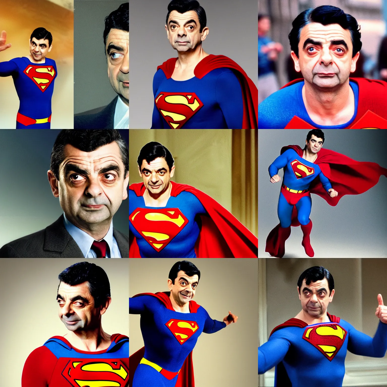 Prompt: Rowan Atkinson as Superman