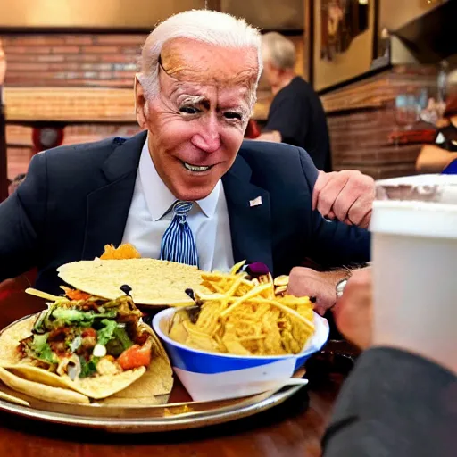 Prompt: joe biden wearing a sombrero eats tacos at mexican restaurant