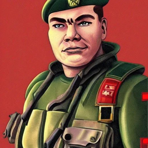 Prompt: Doomguy as a soviet soldier