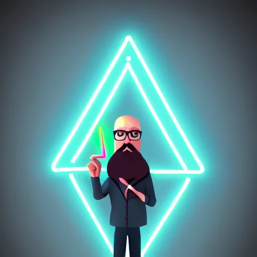 Image similar to Old mathematician with a beard holding a neon triangle in his hand , digital painting , digital art , artstation , devian art , HD , 4k