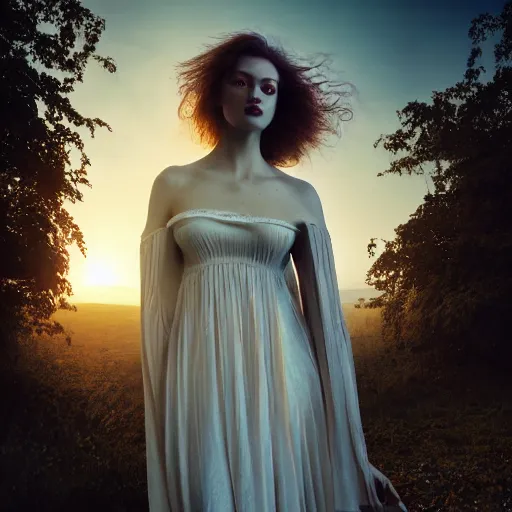 Image similar to photographic portrait of a stunningly beautiful gothic female in soft dreamy light at sunset, contemporary fashion shoot, by edward robert hughes, annie leibovitz and steve mccurry, david lazar, jimmy nelsson, breathtaking, 8 k resolution, extremely detailed, beautiful, establishing shot, artistic, hyperrealistic, beautiful face, octane render