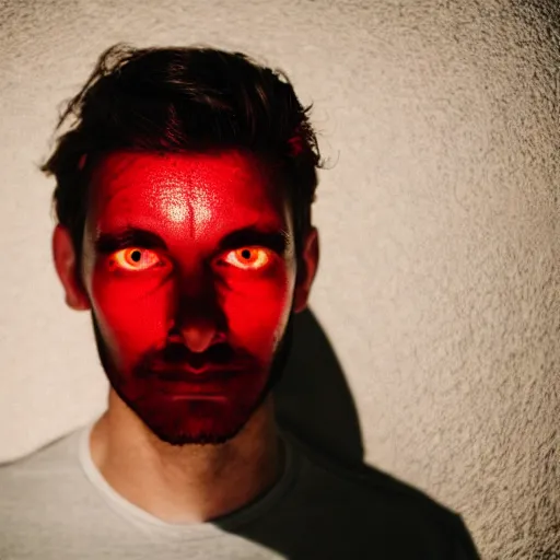 Image similar to a man with red glowing eyes