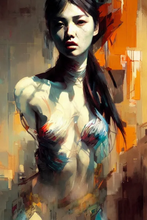 Image similar to hoyeon jung by greg rutkowski, jeremy mann, francoise nielly, van gogh, ross tran, rule of thirds, seductive look, beautiful