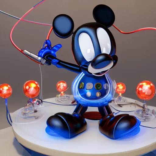 Image similar to a cybertronic mickey mouse being dissected by a group of scientists, octane render, beeple, cgstation, 3 d render, very detailed, mindblowing