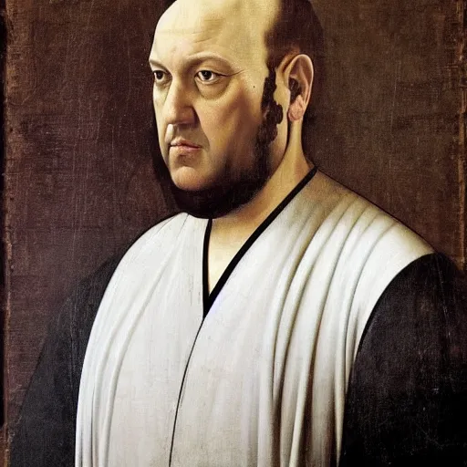 Image similar to portrait of Tony Soprano by Caravaggio and Piero della Francesca.