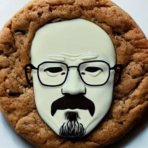 Image similar to hyperrealistic photo of walter white as a cookie,