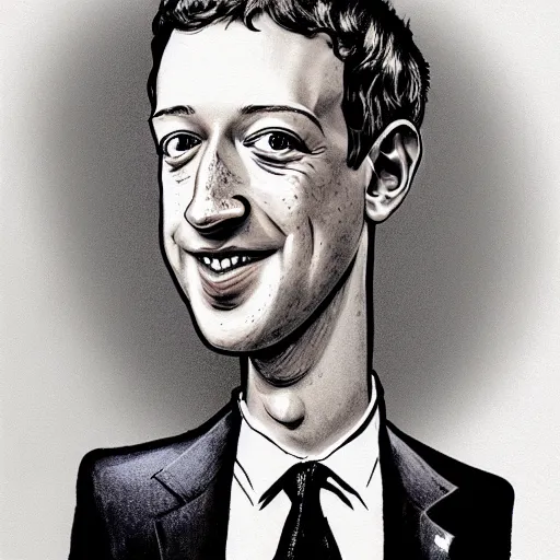 Image similar to a caricature portrait of Mark Zuckerberg drawn by Mort Drucker- Mad Magazine