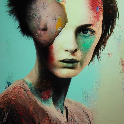 Image similar to portrait of a woman, paint spit on canvas, by lee ellis, highyl detailed, sharp, in focus, matte painting, mixed media