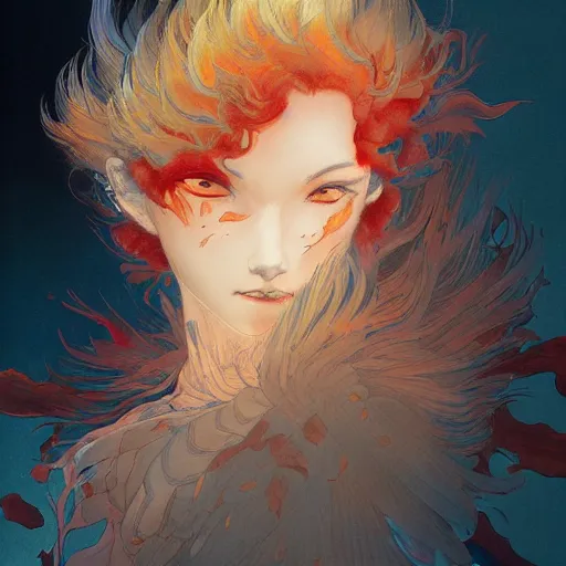 Prompt: prompt : flames and blades character portrait soft light painted by james jean and katsuhiro otomo and erik jones, inspired by evangeleon anime, smooth face feature, intricate oil painting, high detail illustration, sharp high detail, manga and anime 1 9 9 9
