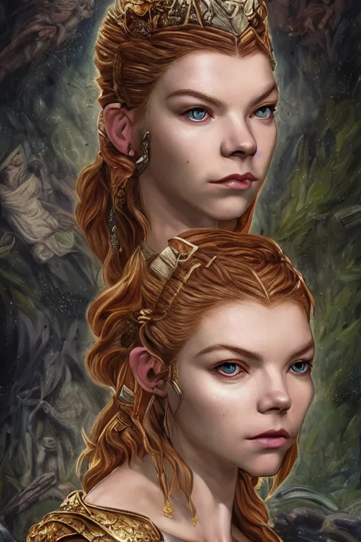 Image similar to A fantasy comic book style portrait painting of Cory Chase, hybrid, Anya Taylor-Joy, as an Atlantean Reptilian Warrior, François Boucher, Oil Painting, Mystical, Modest, Valkyrie, wearing intricately designed, jewel inlaid Armor, unreal 5, DAZ, hyperrealistic, octane render, Regal, Refined, Detailed Digital Art, RPG portrait, William-Adolphe Bouguereau, Michael Cheval, Walt Disney (1937), Steampunk, dynamic lighting, Highly Detailed, Cinematic Lighting, Unreal Engine, 8k, HD