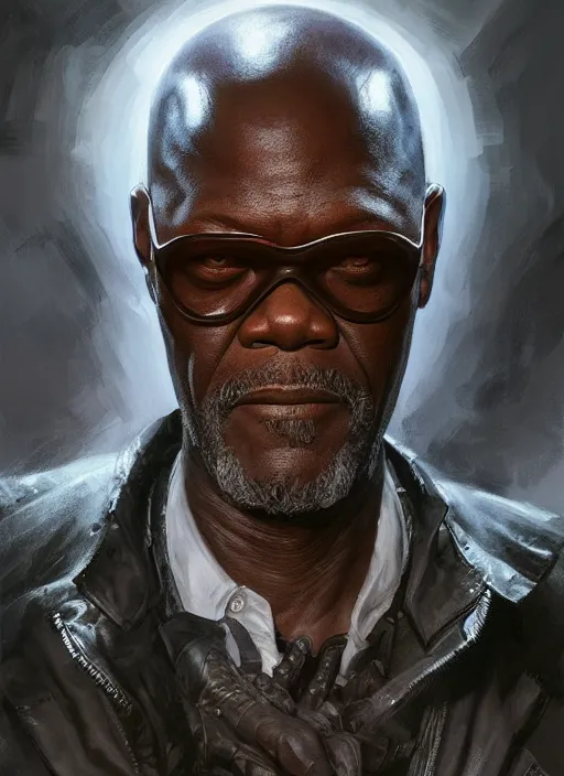 Image similar to Portrait Samuel L. Jackson, marvel comics, dark, intricate, highly detailed, smooth, artstation, digital illustration by Ruan Jia and Mandy Jurgens and Artgerm and Wayne Barlowe and Greg Rutkowski and Frank Frazetta