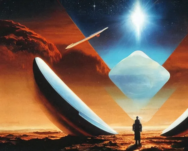 Image similar to epic beautiful composition, hyperrealism, scene from starship, hexagon space colony buildings on a fantastic red orange planet, giant planets in the skies above, true detective, 8 k, 8 0 s japanese sci - fi books art