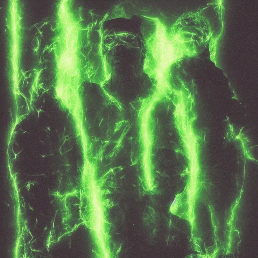 Image similar to A man with a green aura