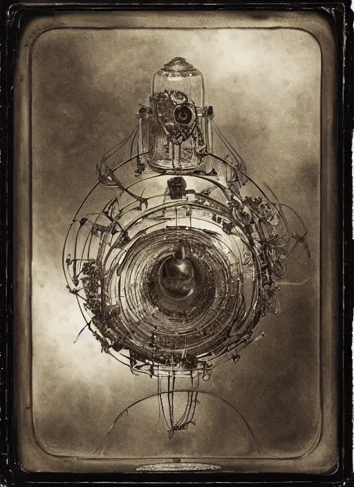 Image similar to old wetplate daguerreotype birth of artificial intelligence, fractal, intricate, elegant, highly detailed, parallax, leica, medium format, subsurface scattering, by jheronimus bosch and greg rutkowski and louis jacques mande daguerre