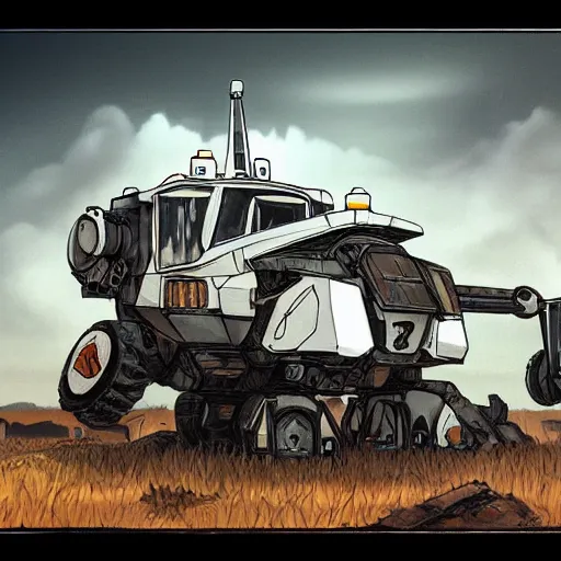 Prompt: Old tractor, Battletech mech art, digital painting, white background