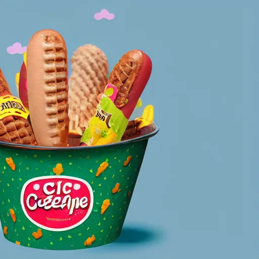 Image similar to promotional photo of an ice cream with hot dog taste,