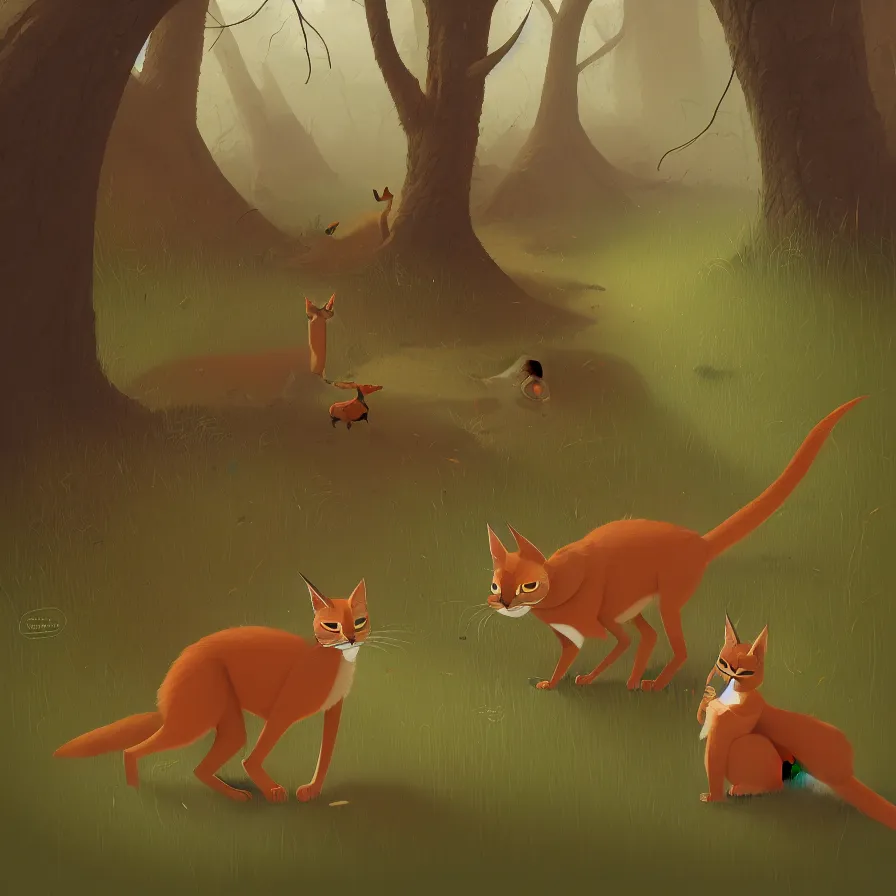 Image similar to Goro Fujita illustrating photo of a cate caracal in the woods, by Goro Fujita, ilustration, concept art, sharp focus, highly detailed, ArtStation