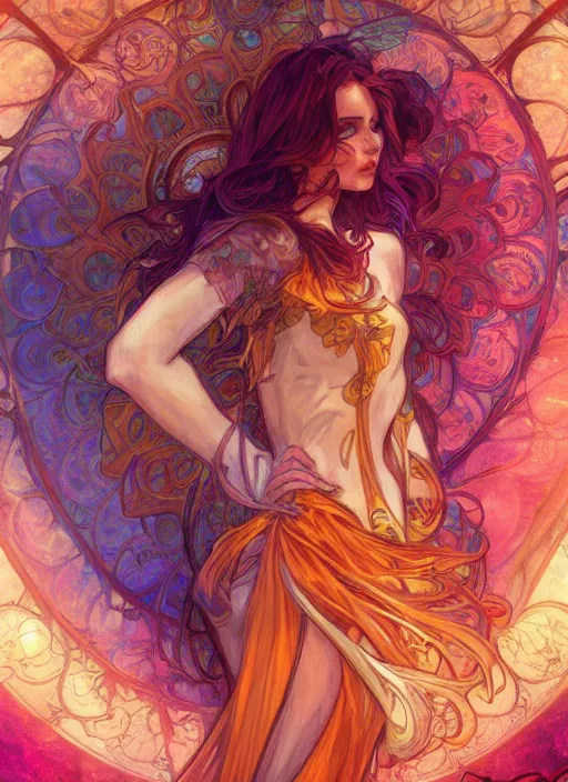 Image similar to Lightning Sorceress, ambient lighting, 4k, josephine wall, alphonse mucha, lois van baarle, ilya kuvshinov, rossdraws, artstation