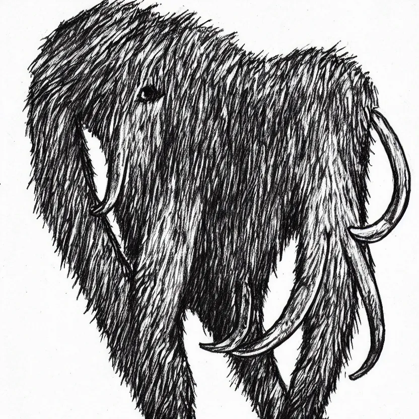 Prompt: stylized wooly mammoth sports logo sketch, pen drawing, black and white