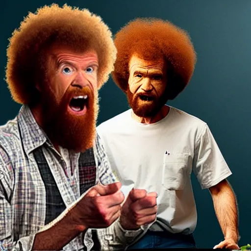 Image similar to angry bob ross screaming at jessie pinkman