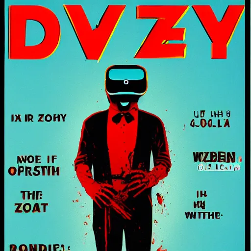 Image similar to old film poster zombie vr, text reads zombie