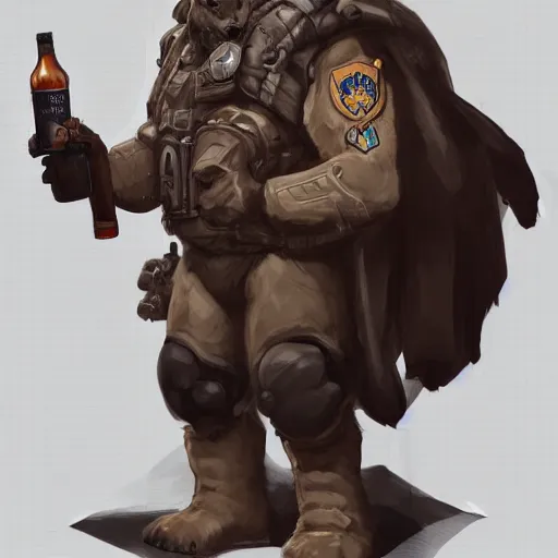 Image similar to a humanoid german shepherd beast - man in military style, holding a bottle of beer, artstation, concept art, smooth, sharp foccus ilustration, artstation