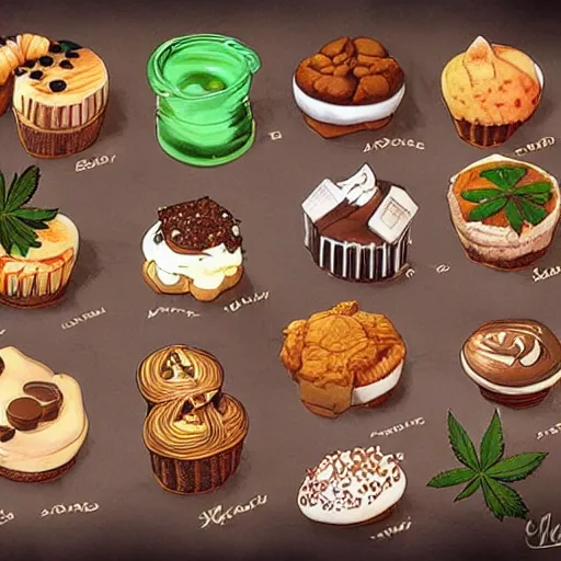 Prompt: cannabis club delicious desserts concept art by artgerm