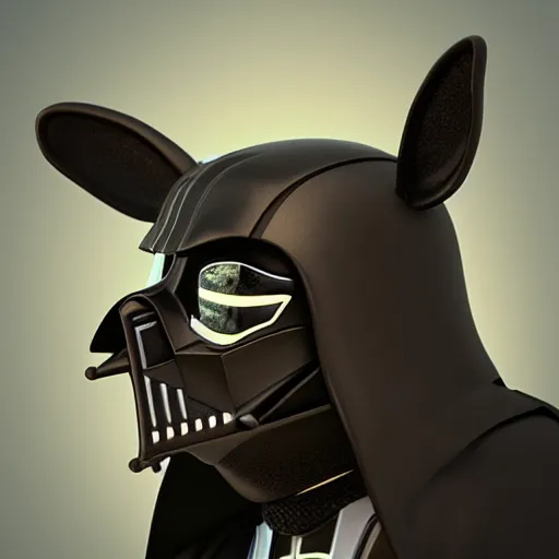 Prompt: photorealistic render of dog darth vader, blender, artstation, octane