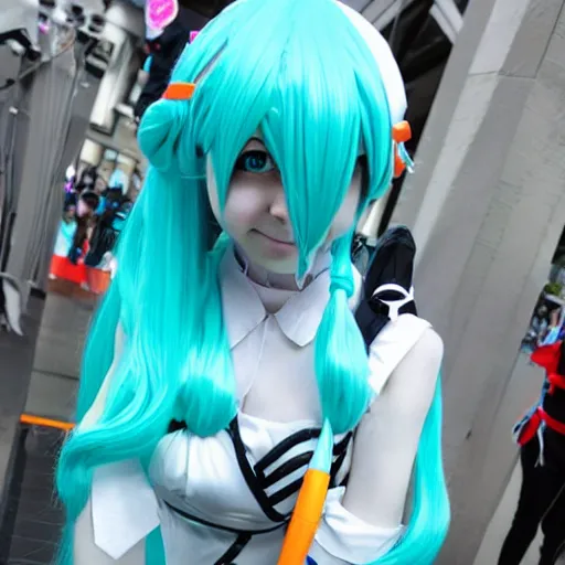 Image similar to photo of Hatsune Miku cosplay, high detailed