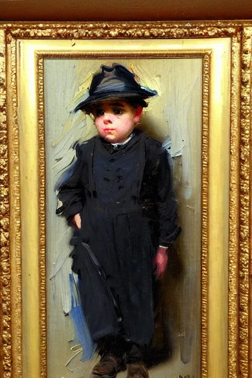 Image similar to impressionist brushstrokes!!!! solomon joseph solomon and richard schmid and jeremy lipking victorian loose genre loose painting full length portrait painting of a cute minion